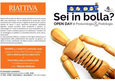 Venerdì 4 e sabato 5 maggio 2018-OPEN DAY POSTUROLOGIA E PODOLOGIA